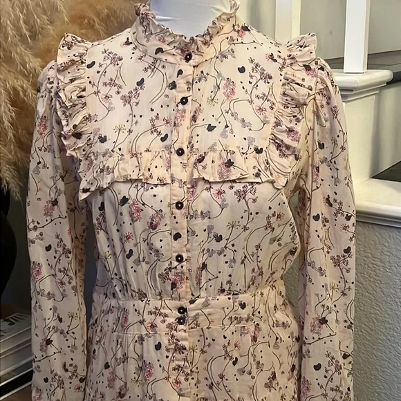ba&sh Belle Ruffle Long Sleeve Floral Dress Size Small - Picture 5 of 9